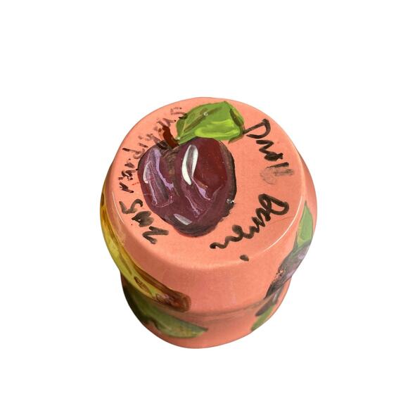 Droll Designs Banana Peach Plum Apple Mug Pottery Hand Painted Signed 2005 - Picture 4 of 4